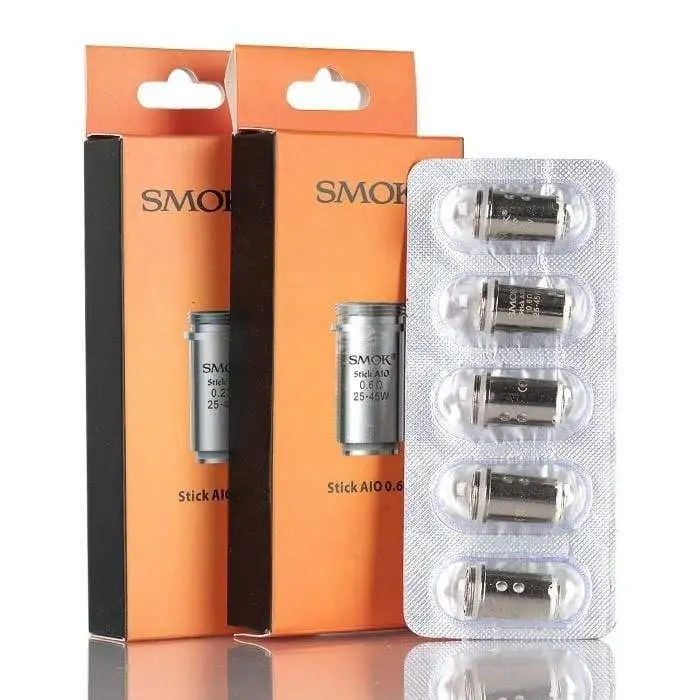 The Smok Stick AIO Coils have been designed for use with Smok's Stick AIO Vape Starter Kit and the Smok Priv One Starter Kit. 0.6ohm pack of 5 coils
