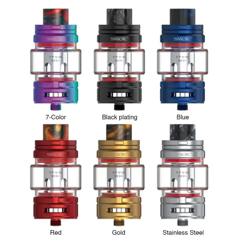 TFV16-tank The Smok TFV16 Tank is the brand new design of the TFV series. The liquid capacity is upgraded to bulk 9ml which brings unprecedented vaping experience.