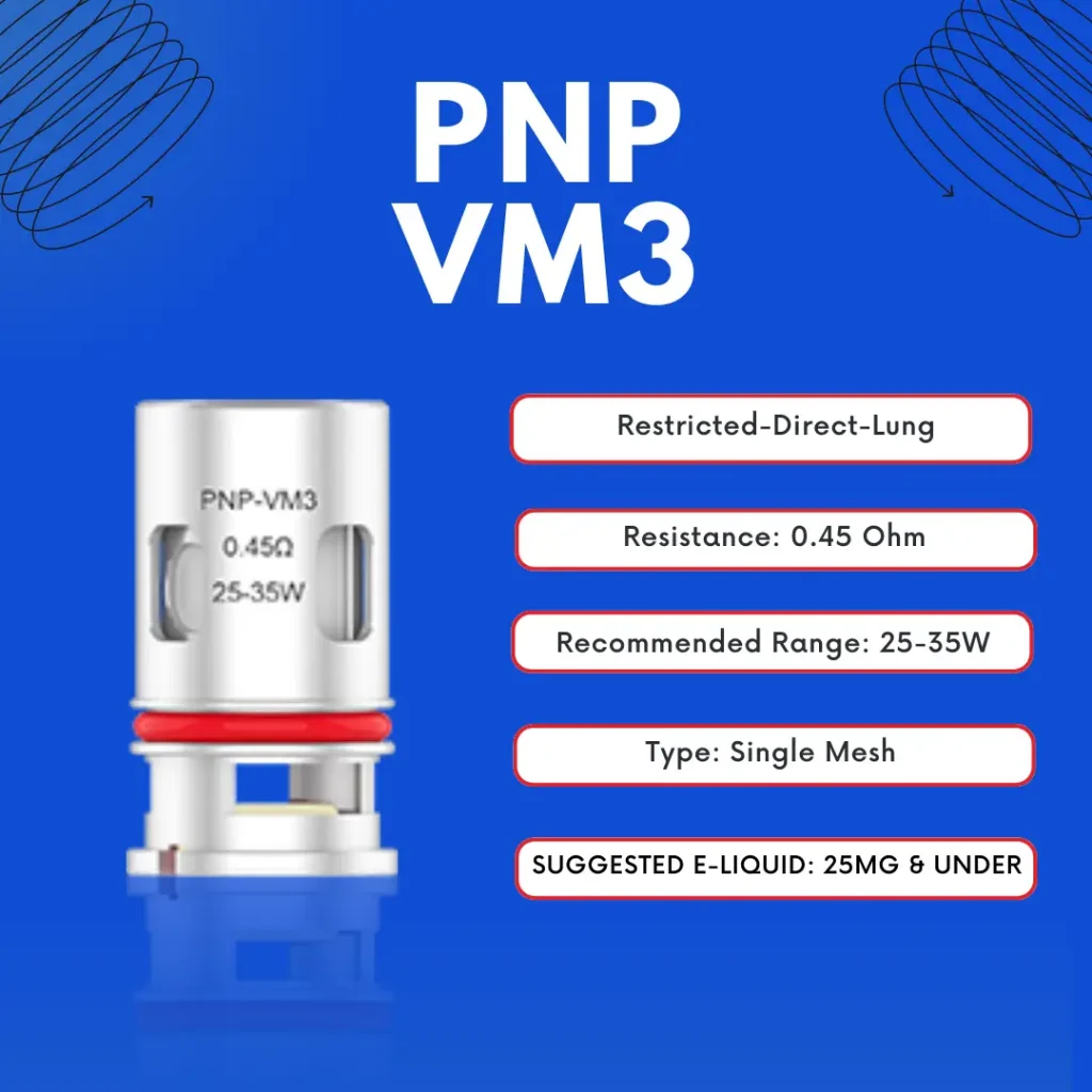 Voopoo PnP VM3 vape coil specifications and technical details