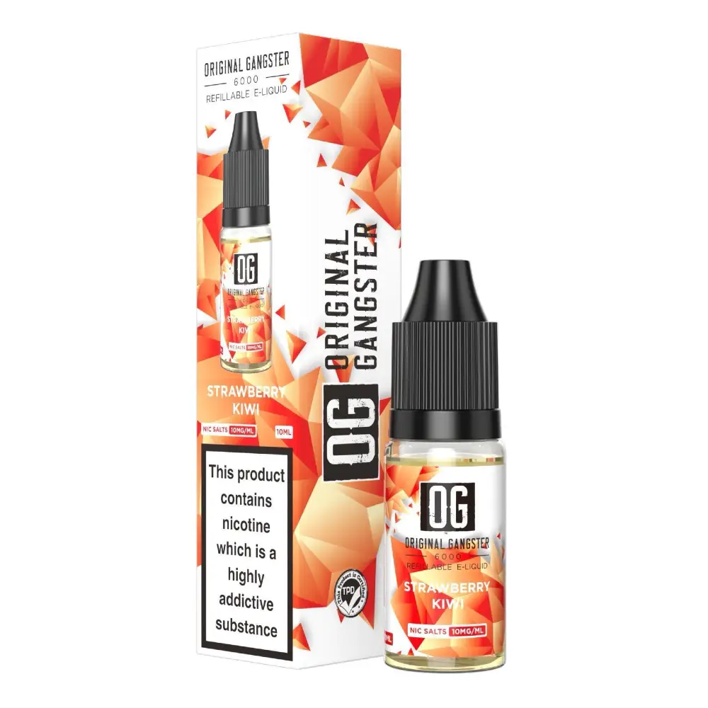 OG Original Gangster Nic Salts - Pack of 10 Strawberry Kiwi Available in 10mg and 20mg nicotine strengths 50% VG / 50% PG Excellent value!