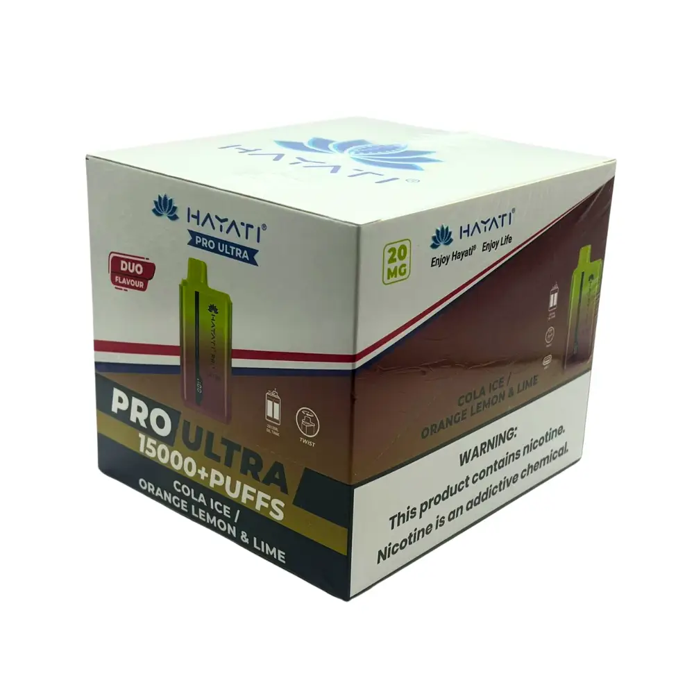 Hayati Pro Ultra 15000 Disposable Vape Duo Cola Ice/Orange Lemon Lime Box of 10