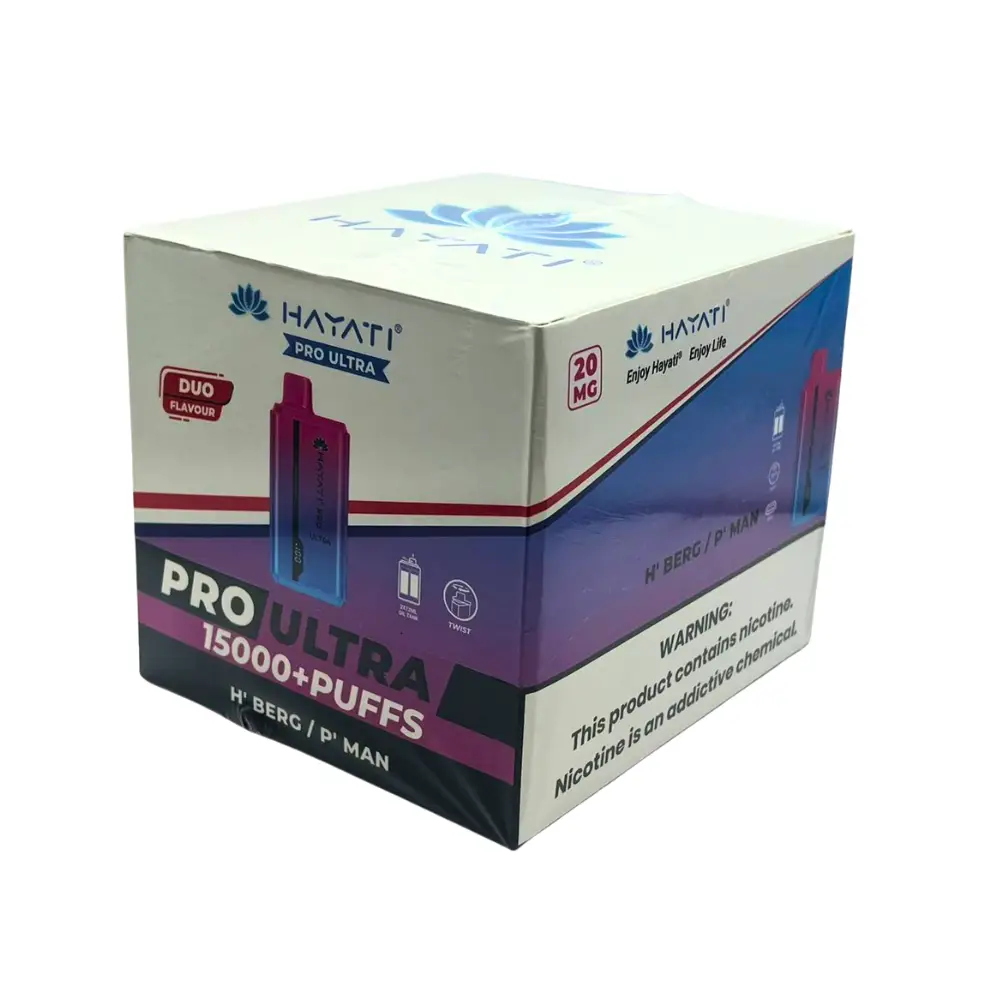 Hayati Pro Ultra 15000 Disposable Vape Duo H Berg P Man Box of 10