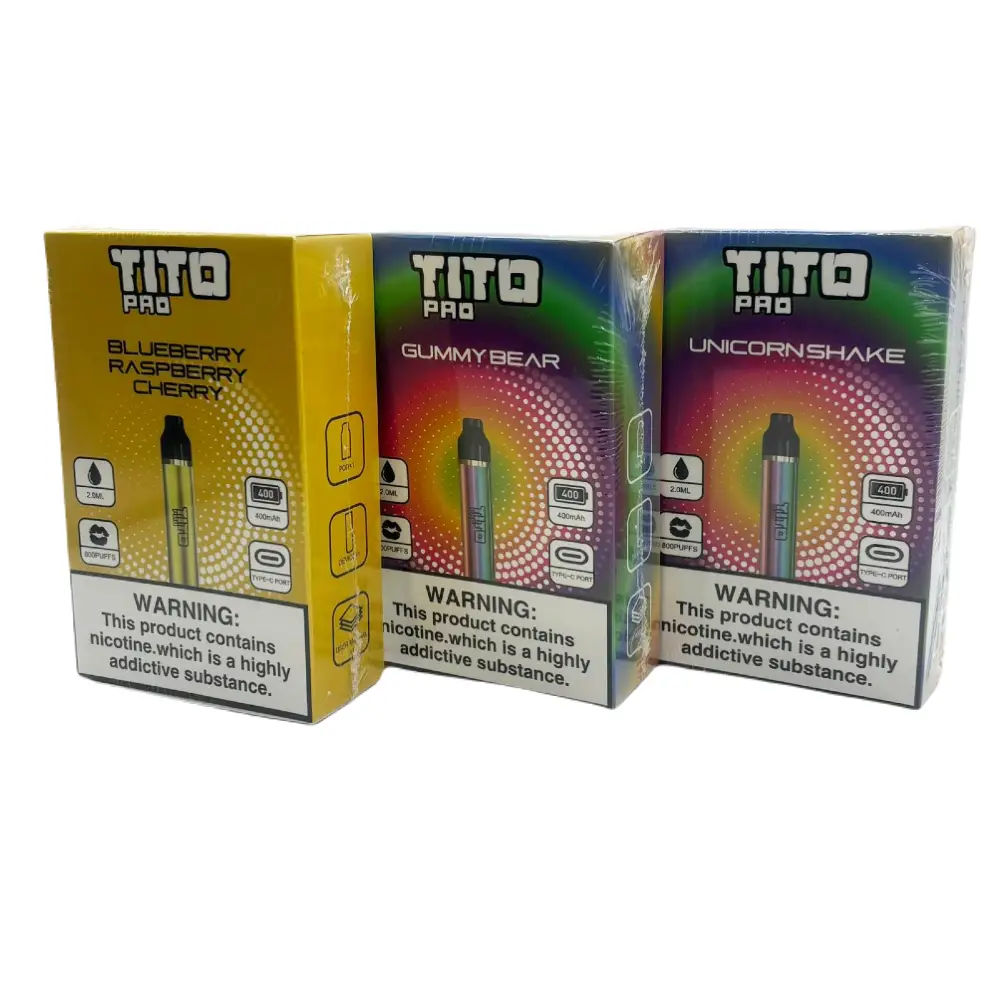 TITO Pro Pre-Filled Pod Kit Bundle 1 Blueberry Raspberry Cherry | Gummy Bear | Unicorn Shake Each Pod Kit comes with a 400mAh Rechargeable battery and flavoured pod. Available at an unbeatable price!