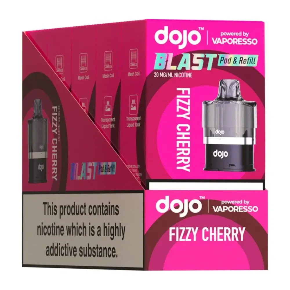 Vaporesso Dojo Blast 6000 Pre-Filled Pods - Pack of 5 for use with Vaporesso Dojo Blast 6000 Pre-filled Disposable Vape Kit 6000 Puffs Pre-filled 2ml Pod & 10ml Refill Container 20mg Nic Salt E-Liquid Dual Mesh Coils TPD Compliant Available at an excellent price!