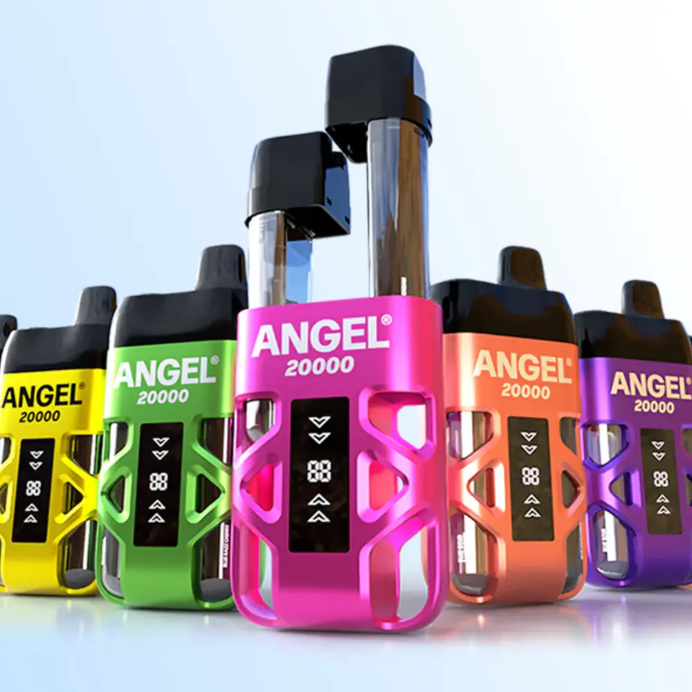 Vapes Bars Angel 20K Pre-Filled Disposable Vape Kit - Box of 5 850mAh Built-in Battery 20mg Nicotine Salt Up To 20000 Puffs 2 x 2ml Removable Pre-filled Pods 2 x  10ml Refill Containers