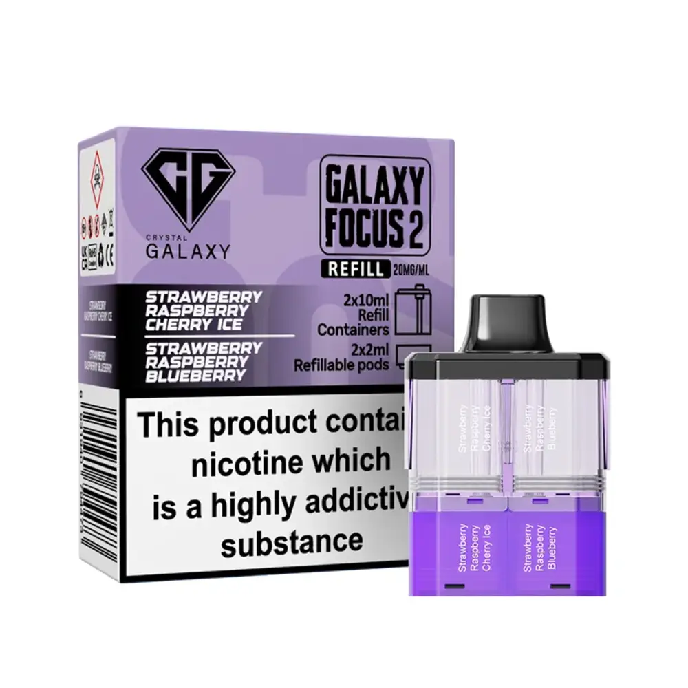 Crystal Galaxy Focus 2 30K Pre-Filled Pods Crystal Galaxy 30K Focus 2 Strawberry Raspberry Cherry Ice / Strawberry Raspberry Blueberry Refill Pods