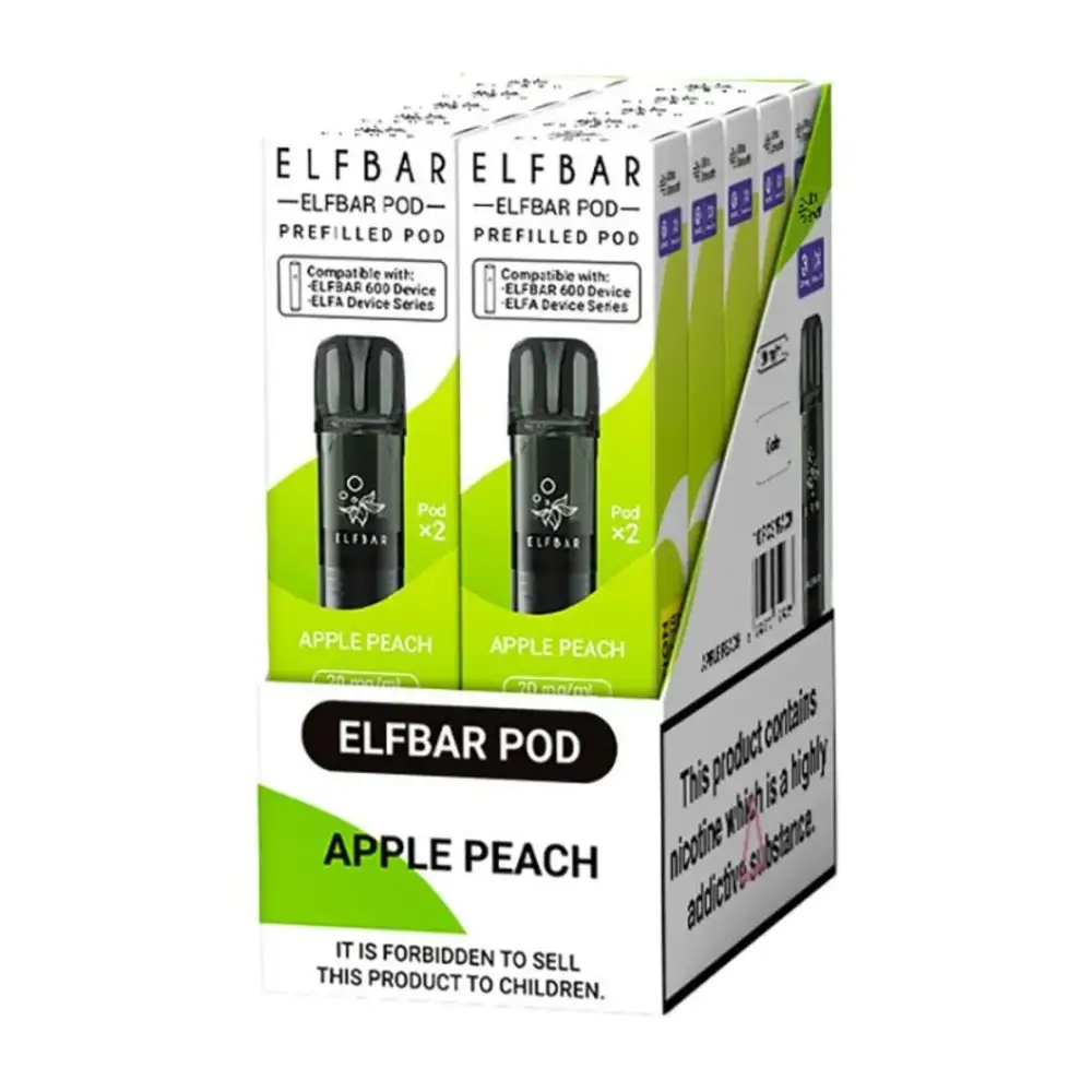 Elf Bar 600 Prefilled Pods - Box of 10 Prefilled with 2ml of 20mg nicotine salt e-liquid, delivering up to 600 puffs per pod. Powered by QUAQ mesh coil technology, they ensure consistent vapour production and enhanced flavour clarity from the first puff to the last.