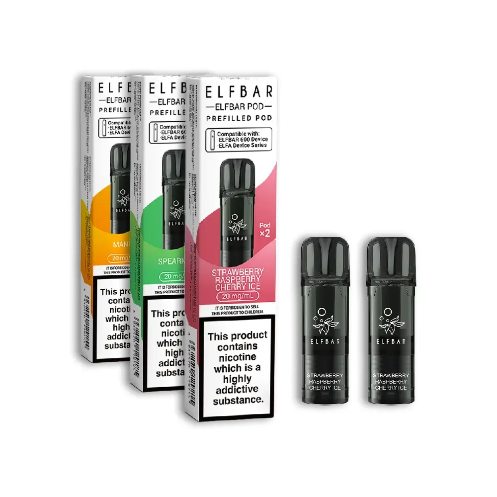 Elf Bar 600 Prefilled Pods Prefilled with 2ml of 20mg nicotine salt e-liquid, delivering up to 600 puffs per pod. Powered by QUAQ mesh coil technology, they ensure consistent vapour production and enhanced flavour clarity from the first puff to the last.