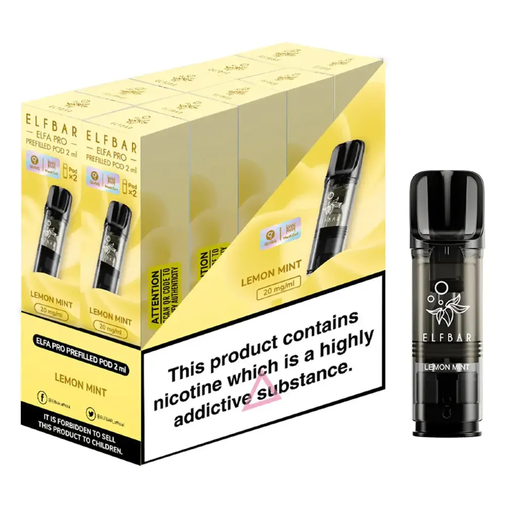 Elf Bar ELFA Pro Pre-Filled Pods - Box of 10 2ml Nicotine Salt E-liquid 20mg Nicotine Strength For Use With Elf Bar ELFA & ELFA Pro Kits Up to 600 Puffs Per Pod - Total 20 Pods