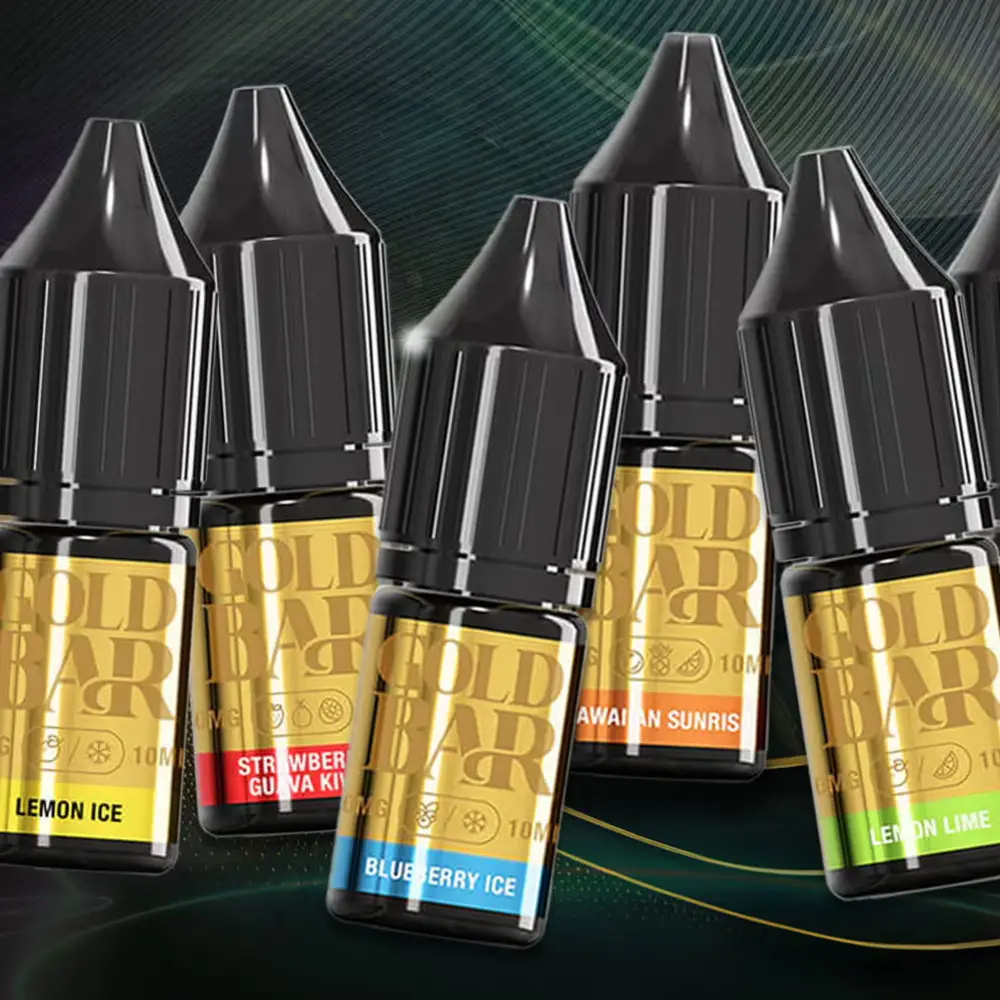 Gold Bar Nic Salts Pack of 10 Gold Bar Nic Salts Available in 10mg/20mg Nicotine Strengths 50% VG / 50% PG Pack of 10 Choice of Flavours Designed for Mouth to Lung Vape Kits