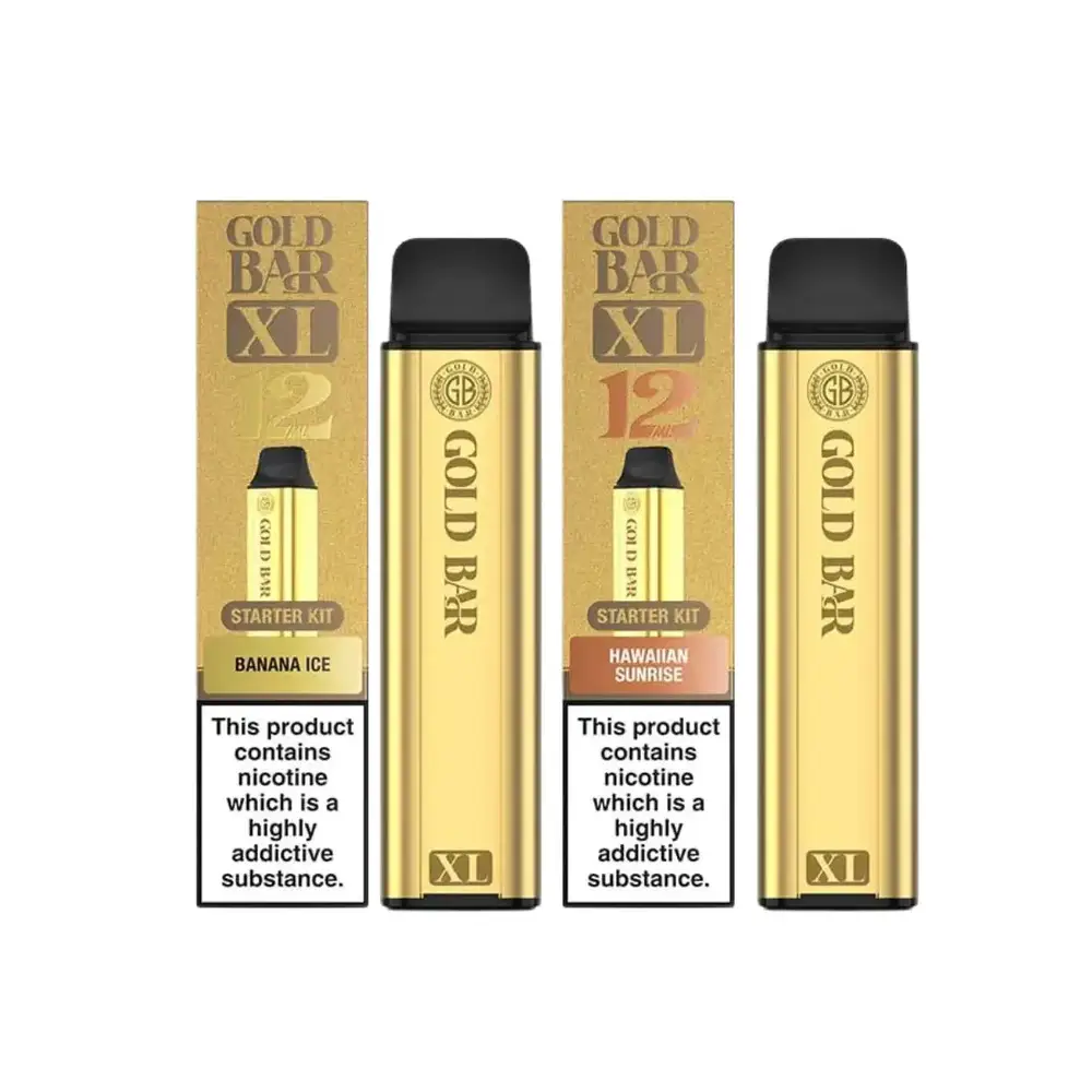 Gold Bar XL Prefilled Pod Vape Kit offers up to 10,000 puffs with a 1300mAh rechargeable battery, USB-C fast charging, and a dual tank system (2ml pod + 10ml internal reservoir). Built with mesh coil technology and 20mg nic salt for smooth, flavour-rich vaping. Leak-proof and TPD-compliant.